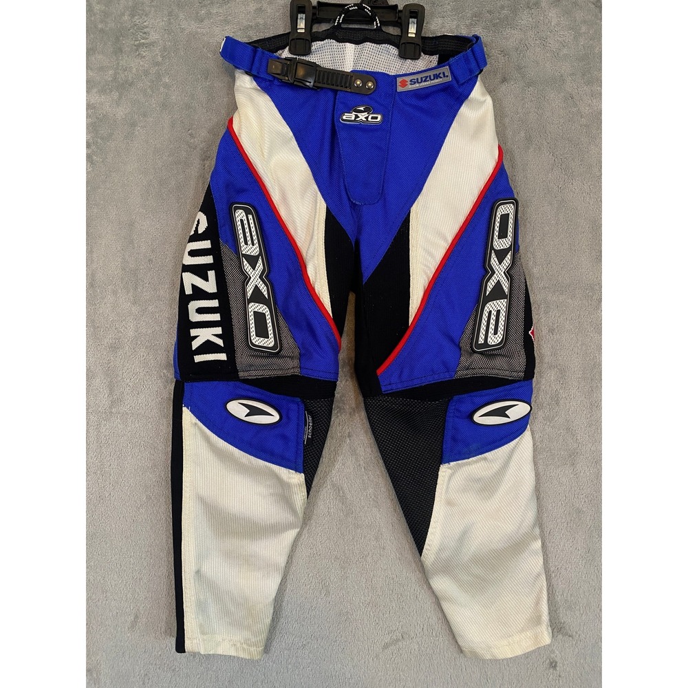Axo Sport Suzuki Racing Pants Kids 20 Blue White Motocross Dirt Bike Gear *READ*